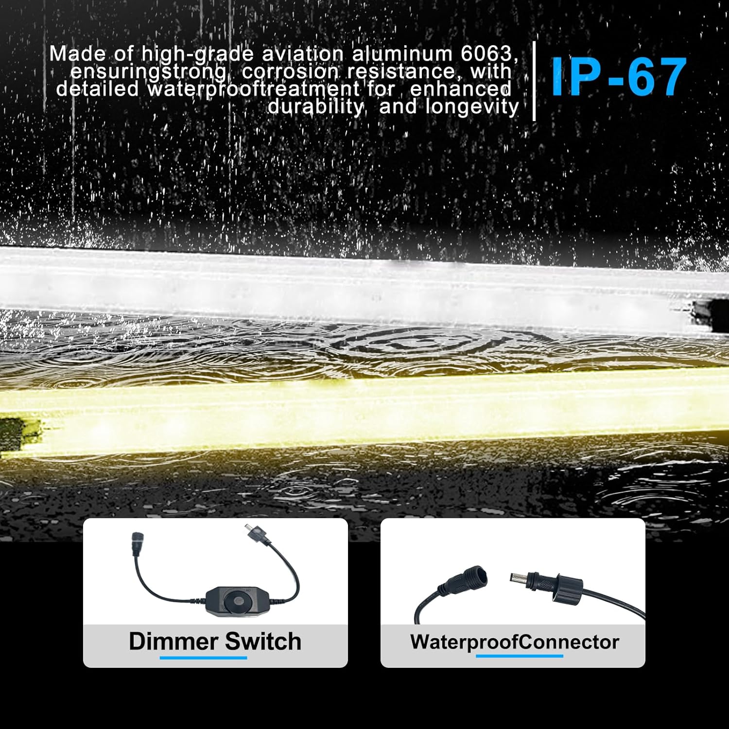 12V LED Interior Light Aluminum Rigid String Lights with Dimmer Switch Waterproof Light Strip (4pcs-Amber+White)