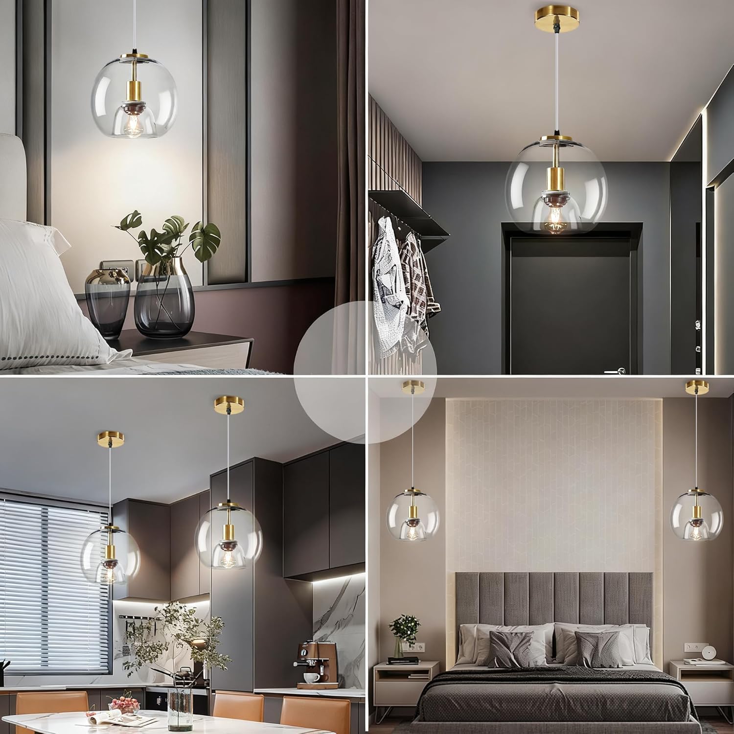 9.1in Large Clear Glass Pendant Light for Kitchen Island – 1-Pack with Extra LED Bulbs & 4.92ft Adjustable Cord | Modern Minimalist Lighting for Dining Room, Living Room, Entryway