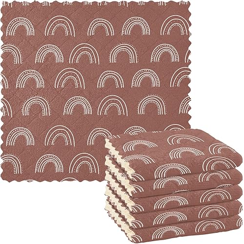 linqin Rainbow Doodle Soft Decor Microfiber Cleaning Towels Kitchen Quick Dry 6 Pack Microfiber Absorbant Towel Reusable for Countertop Table