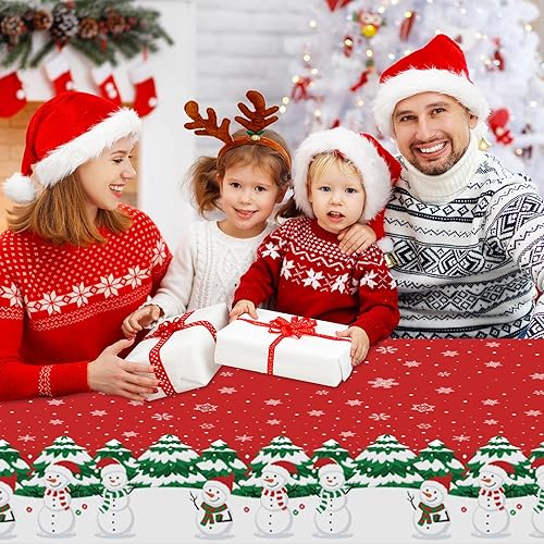 Miniatura 5 de Paquete de 4 manteles de plástico desechables  Mantel de Navidad con copos de nieve para suministros de decoración de fiestas, 54 x 108 pulgadas