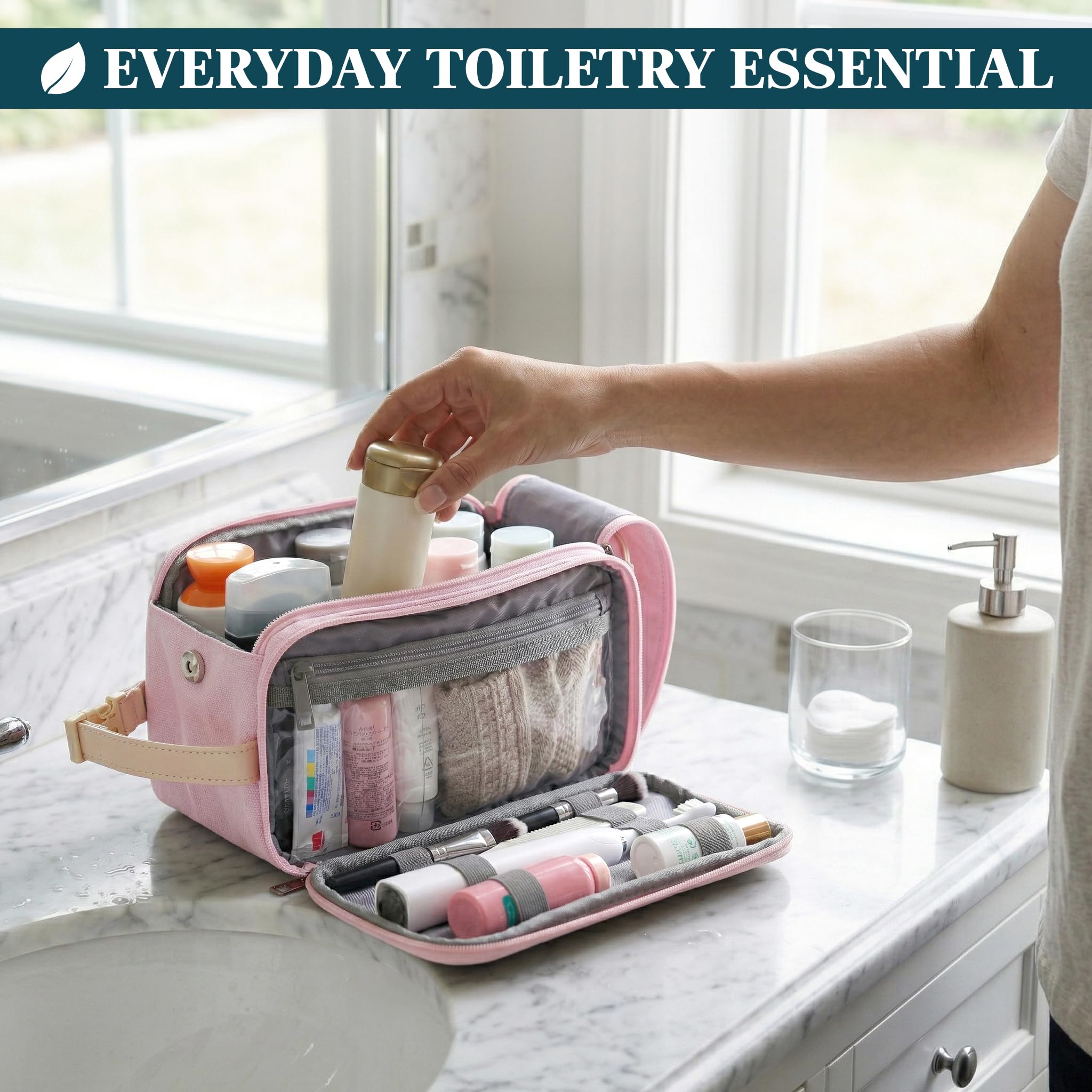 PAVILIA Trousse de toilette de voyage en toile, trousse Dopp, résistante à l'eau, organisateur de salle de bain pour voyage, salle de sport, articles de toilette de douche pour accessoires de