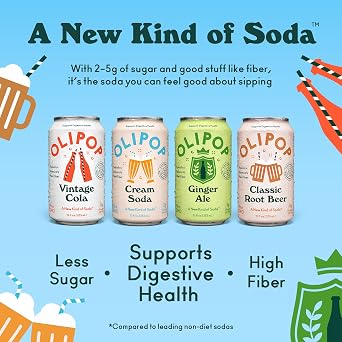 OLIPOP Prebiotic Soda Pop, Classic Soda Variety, Pantry Pack Packed with Prebiotics, Fiber, and Botanicals, Gluten Free, Vegan, GMO Free, 12oz (12-Cans) (Pack of 2)