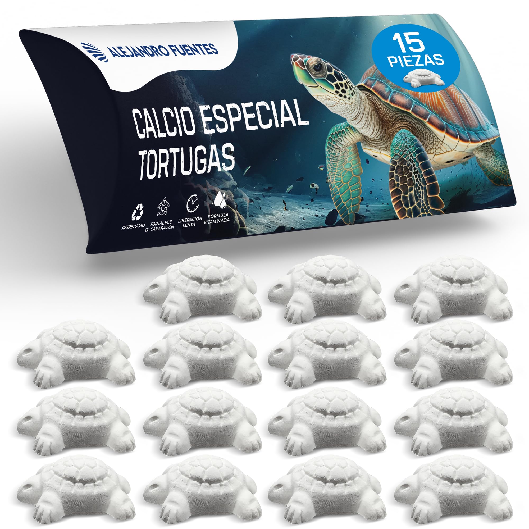 AF® - 15 Pcs Calcio Tortugas de Agua, Pack 15 Calcio Tortugas para Fortalecer el Caparazón | Libera el Calcio Lentamente, Evita el Mal Olor, Formula Vitaminada