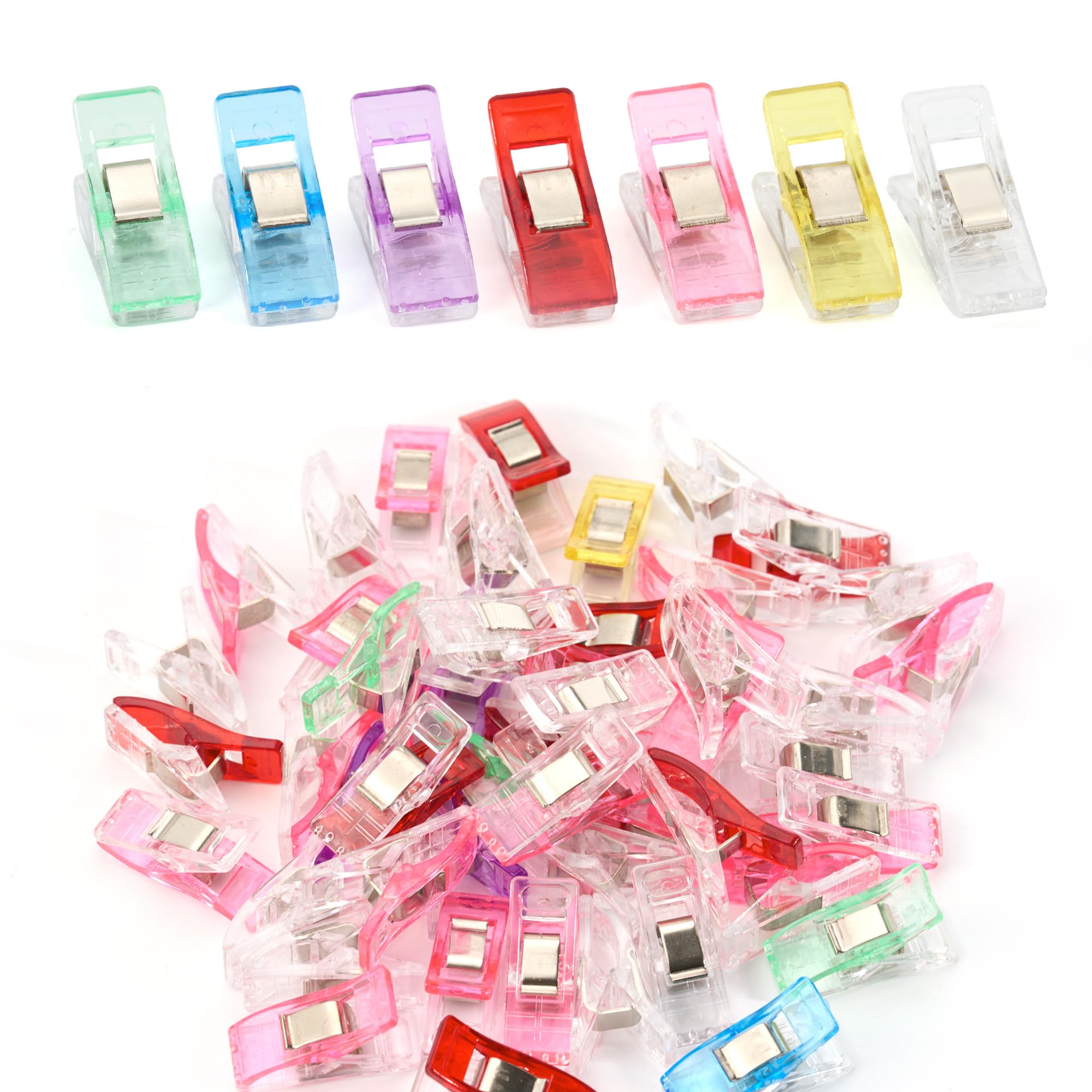Mollette per Cucito 50 Pezzi, Clip Multiuso in Plastica con Molla in Acciaio Inossidabile per Quilting e Sartoria