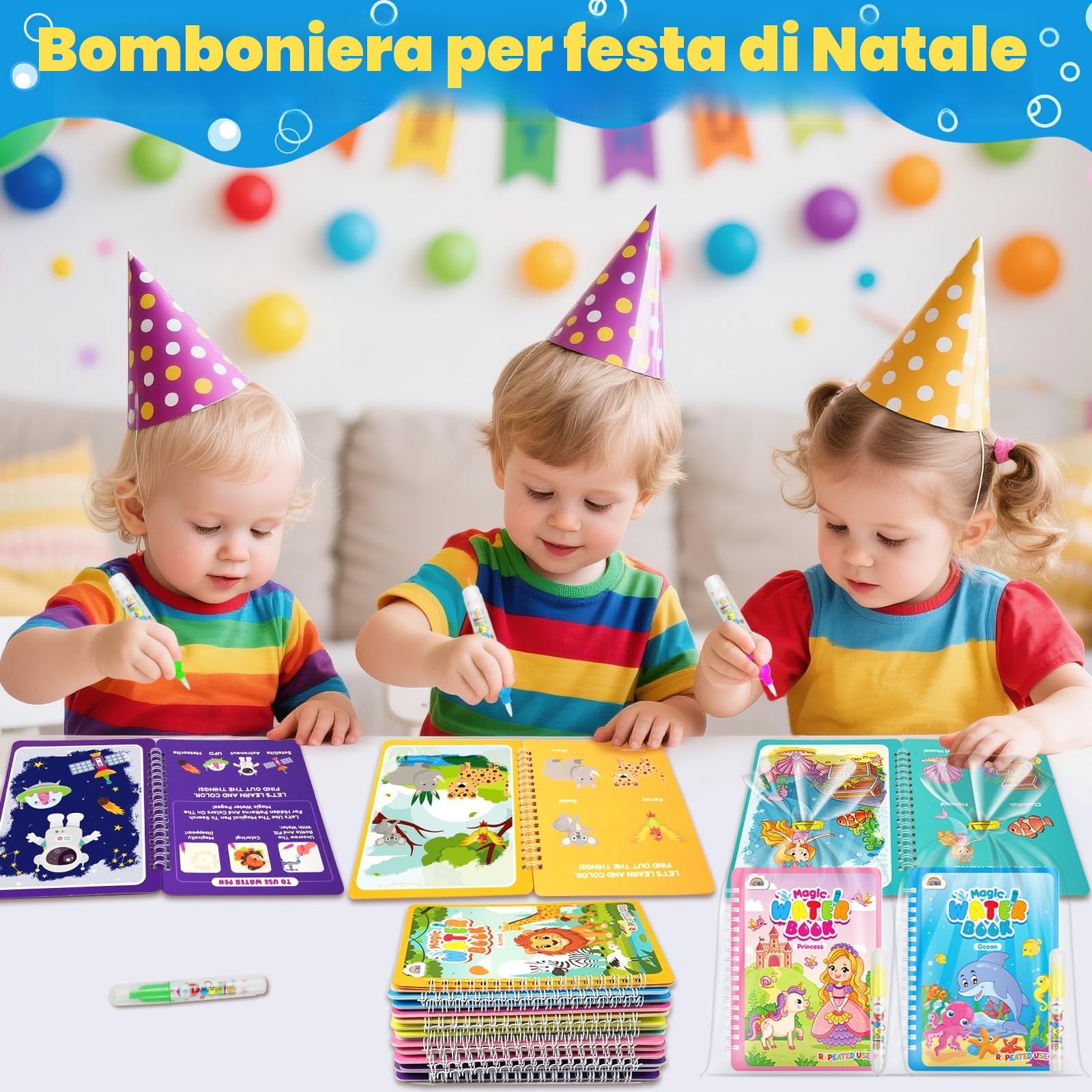 ZMLM 24 Libri da Colorare con acqua gadget compleanno bambina bambino bambini, Riutilizzabili mini libri da colorare Magico Pittura per di 4-8ann regalini fine festa compleanno bambini (24Classica)