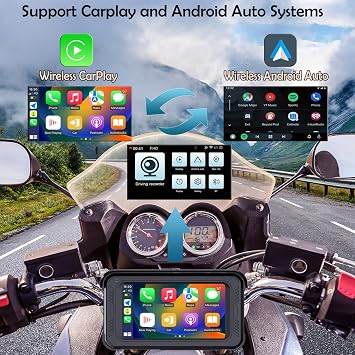 ydi Waterproof Motorcycle Dash Cam with Wireless CarPlay & Android Auto, 5'' IPS Touch Screen, Front and Rear Camera HD 1080P, TPMS, Bluetooth, Wi-Fi, GPS, Max up to 256GB