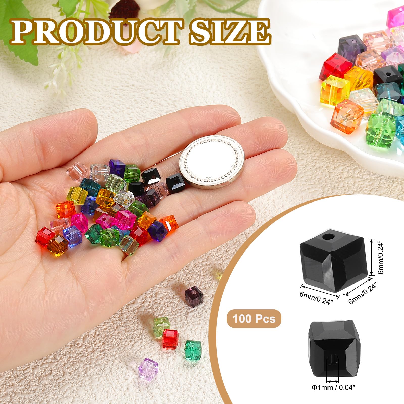 PATIKIL 100 Pcs Black Square Glass Cube Beads, 6mm - Image 2