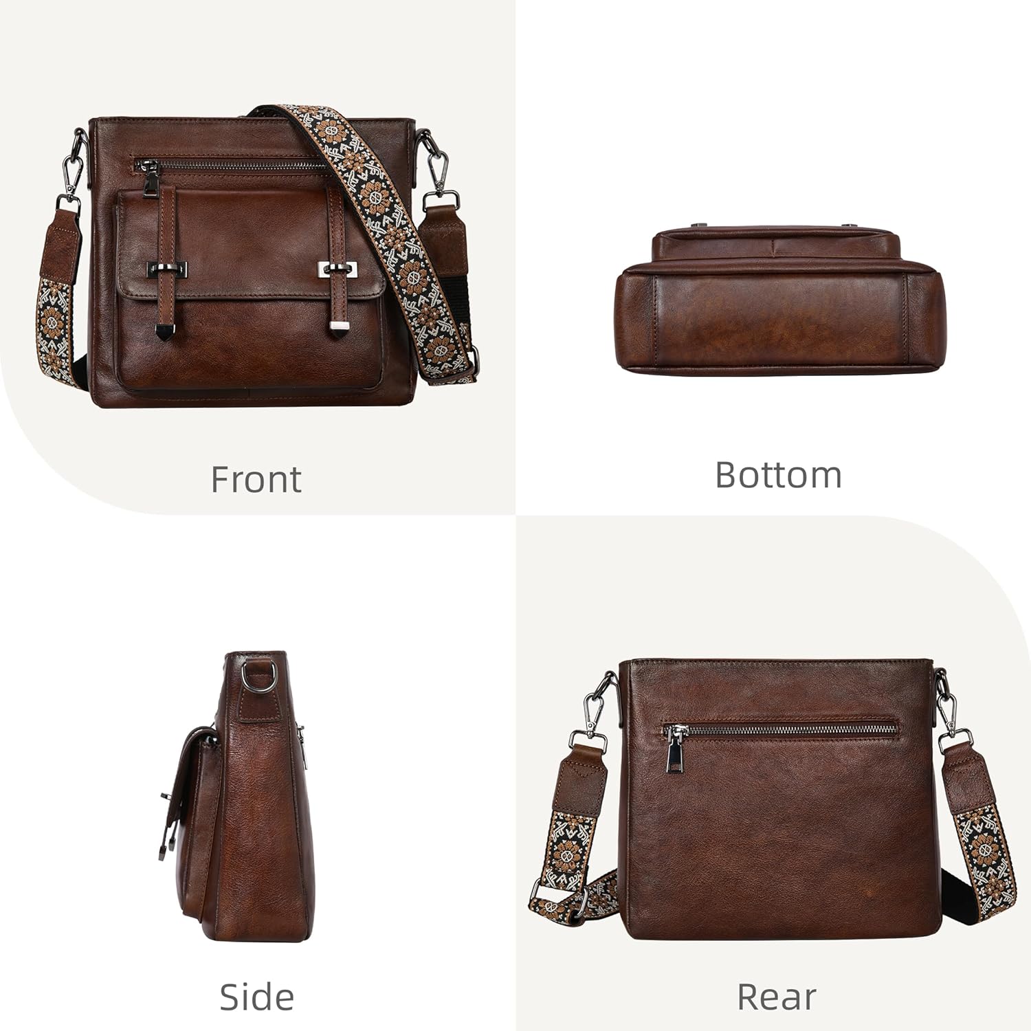 Iswee Soft Leather Crossbody Bags for Women Shoulder Handbags Multi Pocket Travel Purse with Adjustable Strap Medium Size - Image 4