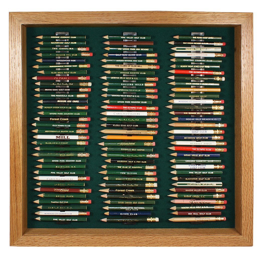 Eureka Golf Pencil Display Case with Acrylic Cover | Holds 96 Round or Hexagonal Pencils | Oak Finish | USA Made