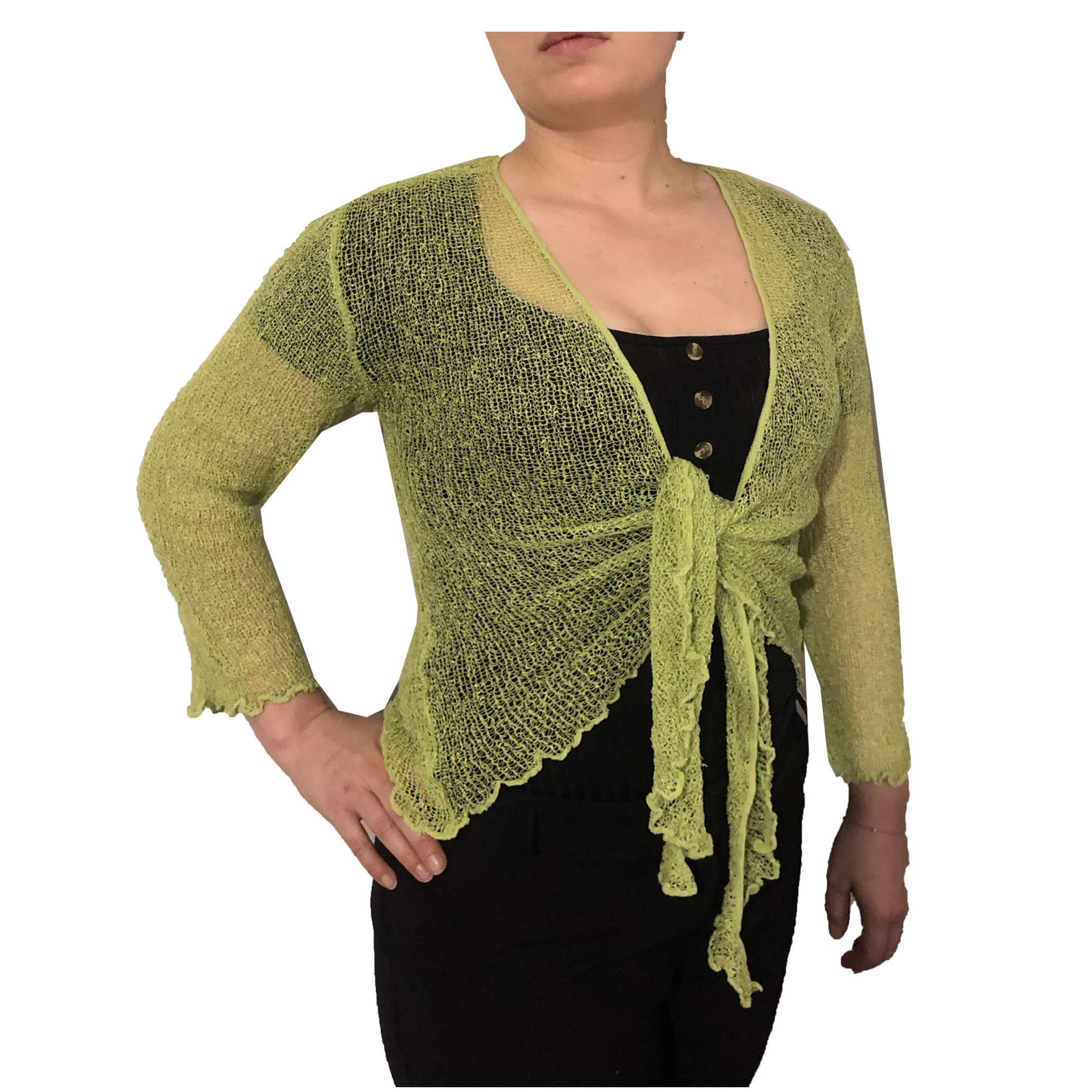 Exclusive Women's Lime Plain Knitted Cropped Tie Up Bolero Shrug Top - Massive Fit (Lime)