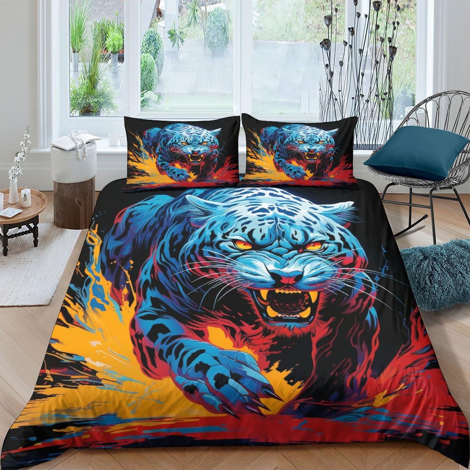Housse de couette léopard 3D en microfibre 200x200 cm avec 2 taies d'oreiller