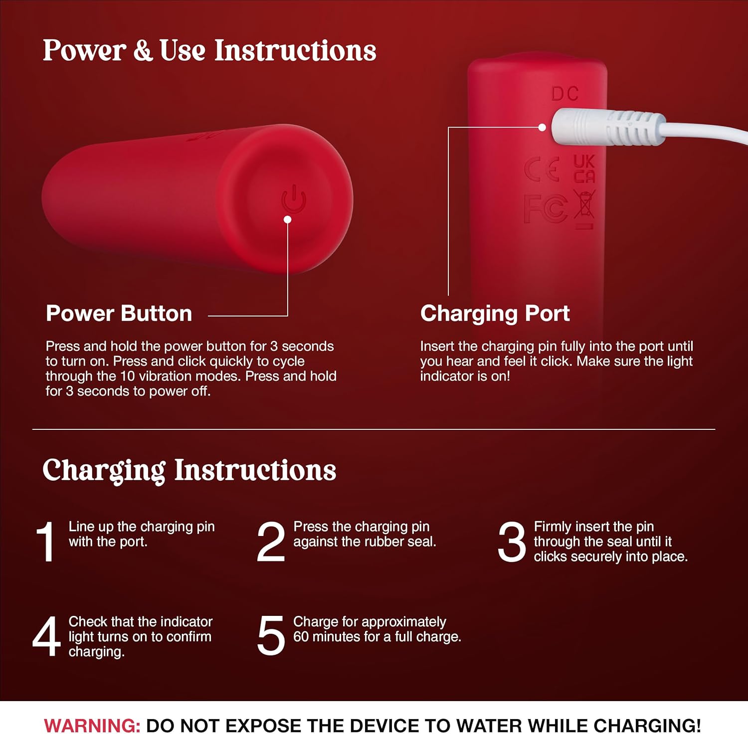 Mini Bullet Vibrator for Women, 10 Vibration Modes, 100% Waterproof & Whisper-Quiet Pocket Vibrator, USB Rechargeable Clitoral Stimulator for Self-Care & Intimate Wellness (Cherry Red)