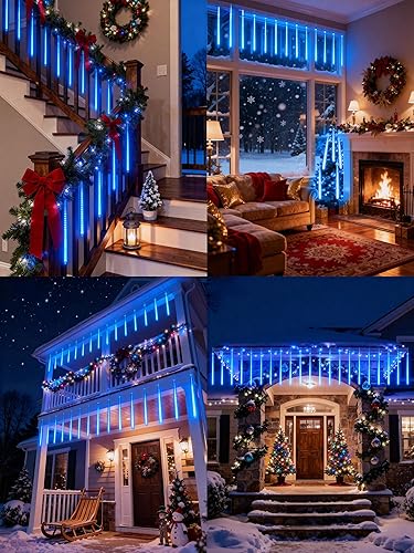 Miniatura 2 de Flacchi Luces de carámbano de lluvia de meteoritos  5 tubos de 20 pulgadas cada uno 270 luces LED de gota de lluvia en cascada, temporizador al aire