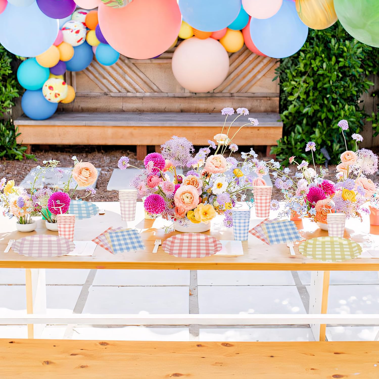 72pcs Gingham Dessert Paper Plates and Napkins Set 9 Inch Colorful Scalloped Picnic Paper Plate Disposable Plaid Cocktail Napkin Checkered Dinner Party Set for Picnic Wedding Birthday (4 Colors) - Image 5