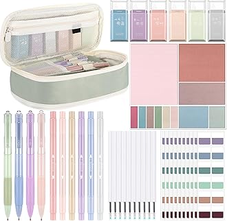 38 Pcs Aesthetic College School Supplies with Pen Case Sticky Notes Gel Pens Highlighters Correction Tapes Back to School Stationery Kit(Morandi Color,Cute)