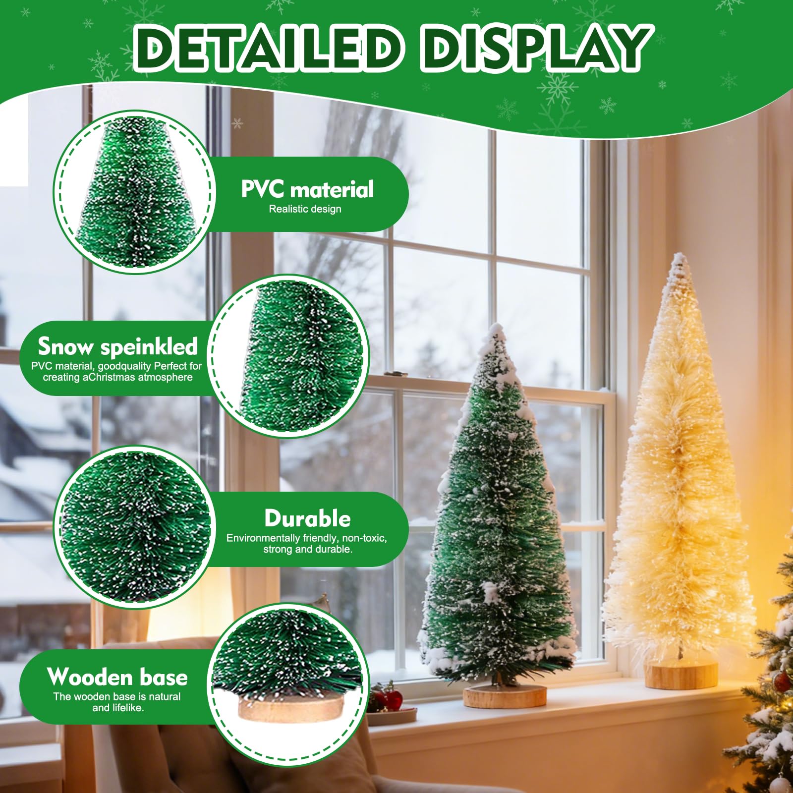 KATELUO 9 Pezzi Mini Alberi di Natale Artificiali,Miniatura Albero di Natale ,Mini Alberi di Natale con Basi Legno per Decorazioni Natale/Tavolo/Stanza, DIY,Modello Micro Landscape, 3 Taglia (verde