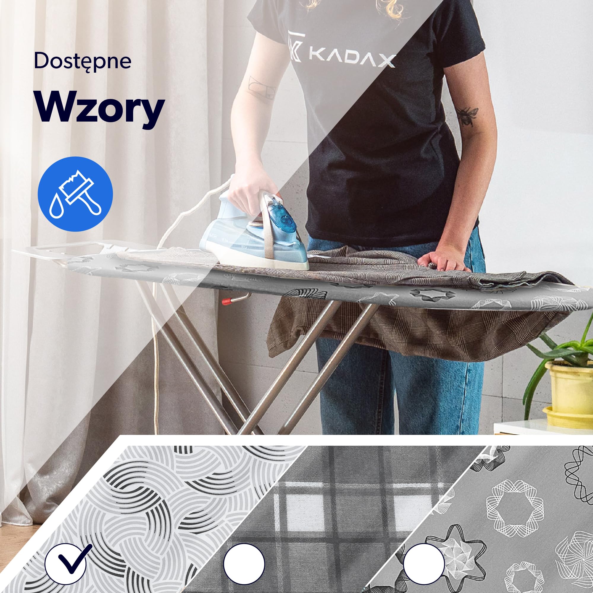 KADAX Deska do prasowania 114 x 34 cm do żelazek parowych z półką na żelazko i 5 mm podkładem, metalowa siatka odprowadza parę, antypoślizgowe stopki zapobiegają przesuwaniu