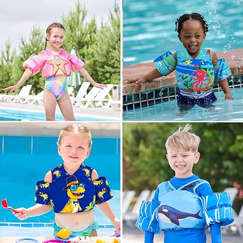 Miniatura 8 de DOOHALO Flotadores de natación para niños de 28 a 70 libras, chaleco flotante de hombro para niños de 2 a 8 años de edad, para niños y niñas, bebés