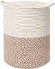 Rolife Woven Laundry Basket Tall Storage Baskets, Large Cotton Rope Decorative Hamper Baskets for Bedrooms BlanketBrown&White,20” x 15”