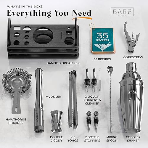 Miniatura 4 de BARE BARREL Mixology Bartender Kit Bar Set  Juego de coctelera de 14 piezas  Herramientas de mezcla de Martini Barware para el hogar  Incluye 35