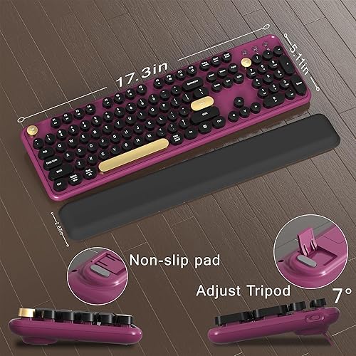 Miniatura 6 de Colorido teclado inalámbrico de computadora y mouse combinado con teclas redondas para máquina de escribir, diseño retro, interruptor de encendido,