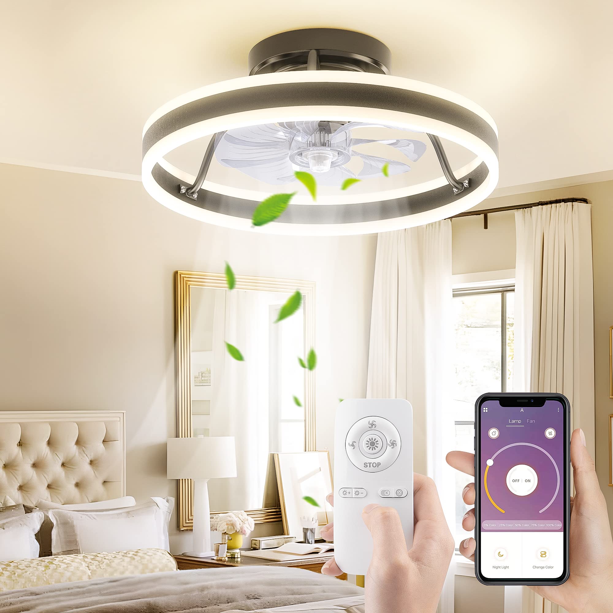 Buy TOZING Bladeless Ceiling Fan, Modern Indoor Flush Ceiling Fan with