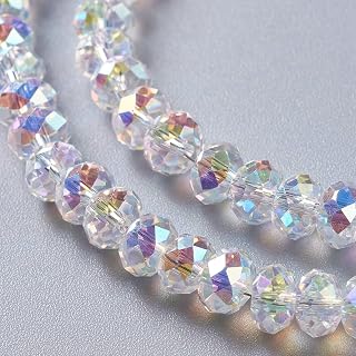 50pcs Imitate Austrian Crystal Glass Beads Strands, 6x4mm Clear AB Faceted Rondelle Loose Spacer Beads for Jewelry Making for DIY Bracelet Necklace Earrings, Hole: 1.2mm