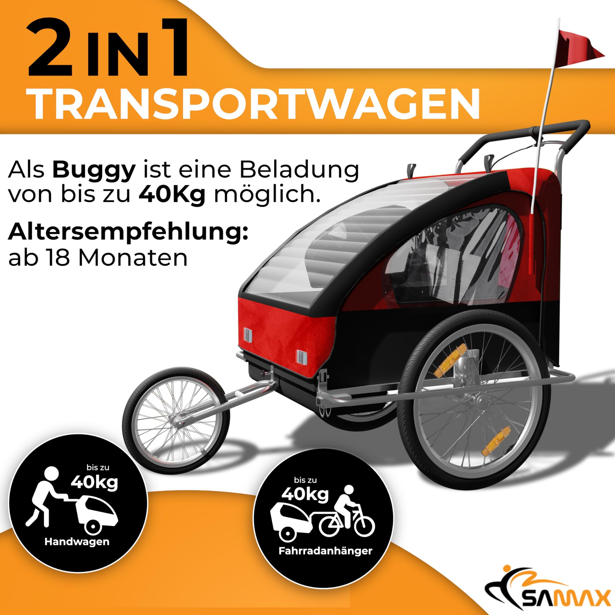 SAMAX Fahrradanhänger Und Jogger 2 In 1, white black, 56640013