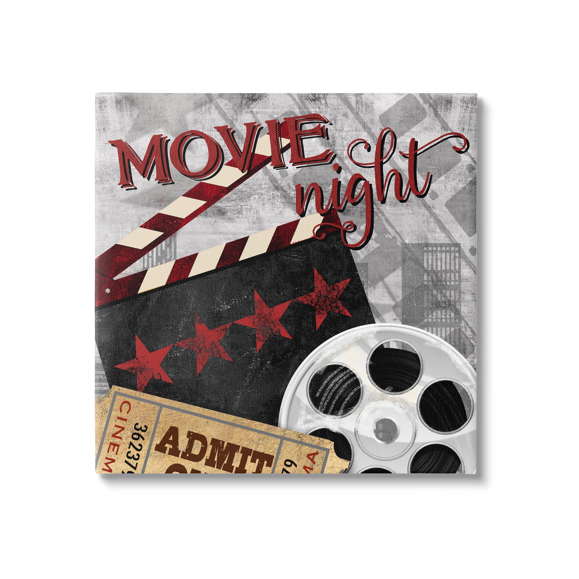 Stupell Industries Movie Night Cinema Reel Entertainment Ticket Sign Canvas Wall Art, Design By Conrad Knutsen