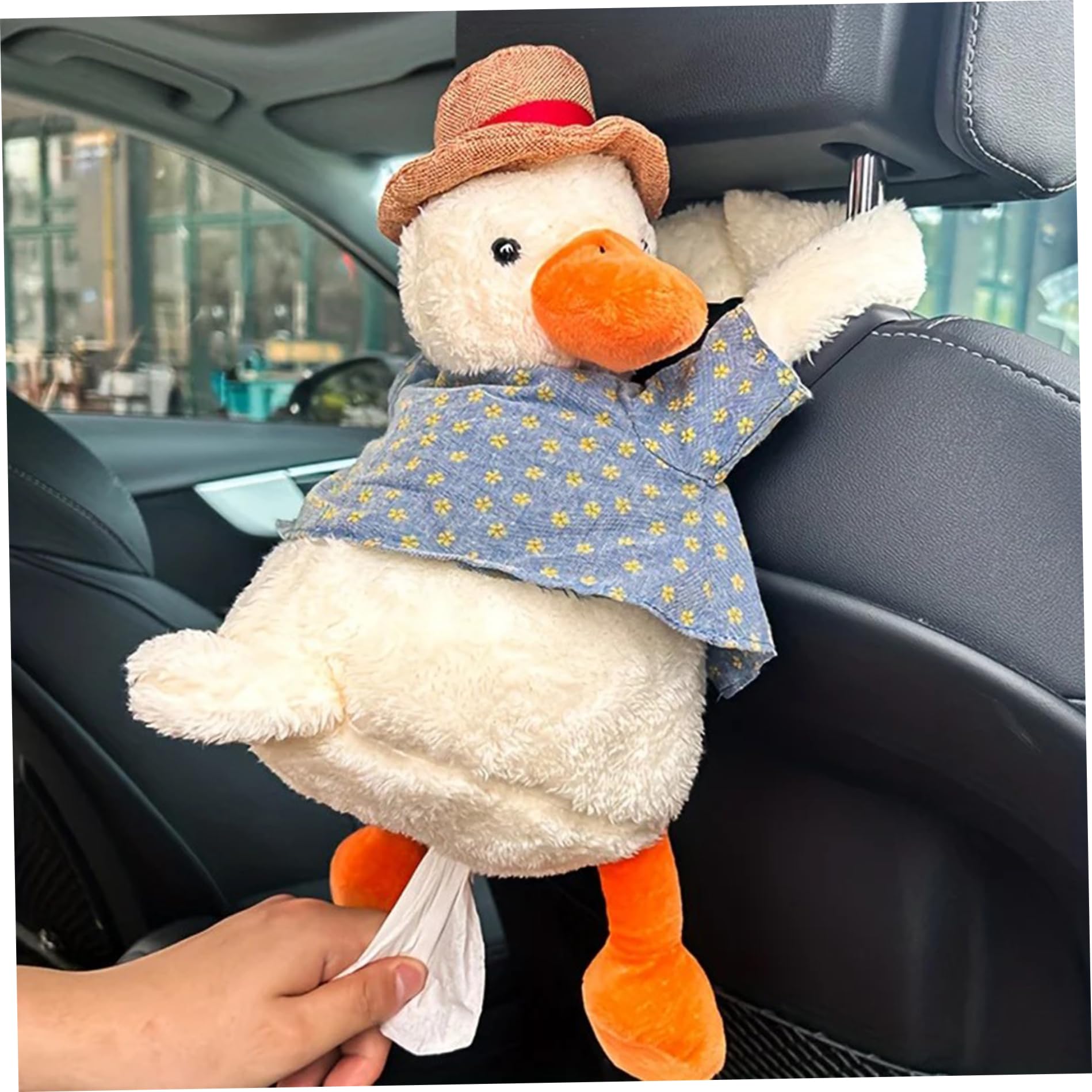 Funny Tissue Box Cover Cartoon Duck Car Tissue Holder Hanging Plush Napkin Holder for Car Headrest, Home Bathroom, Office Desk Decor, For