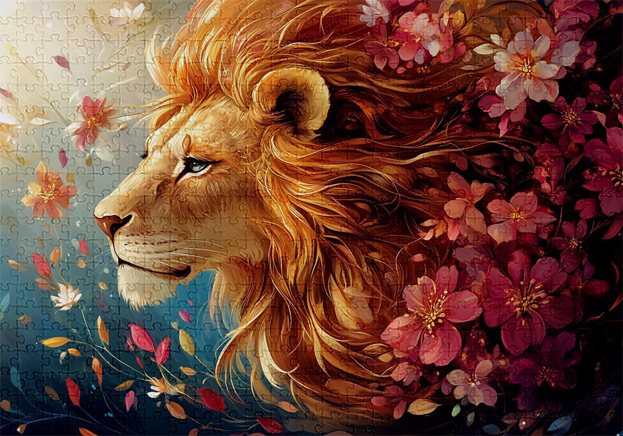 Puzzle 3000 elementów lew puzzle dla dorosłych kwiaty 122 x 81 cm unikalne rzemiosło klasyczne 3D drewniana układanka do rodzinnych gier biznesowych, układanka do samodzielnego wykonania nawet do