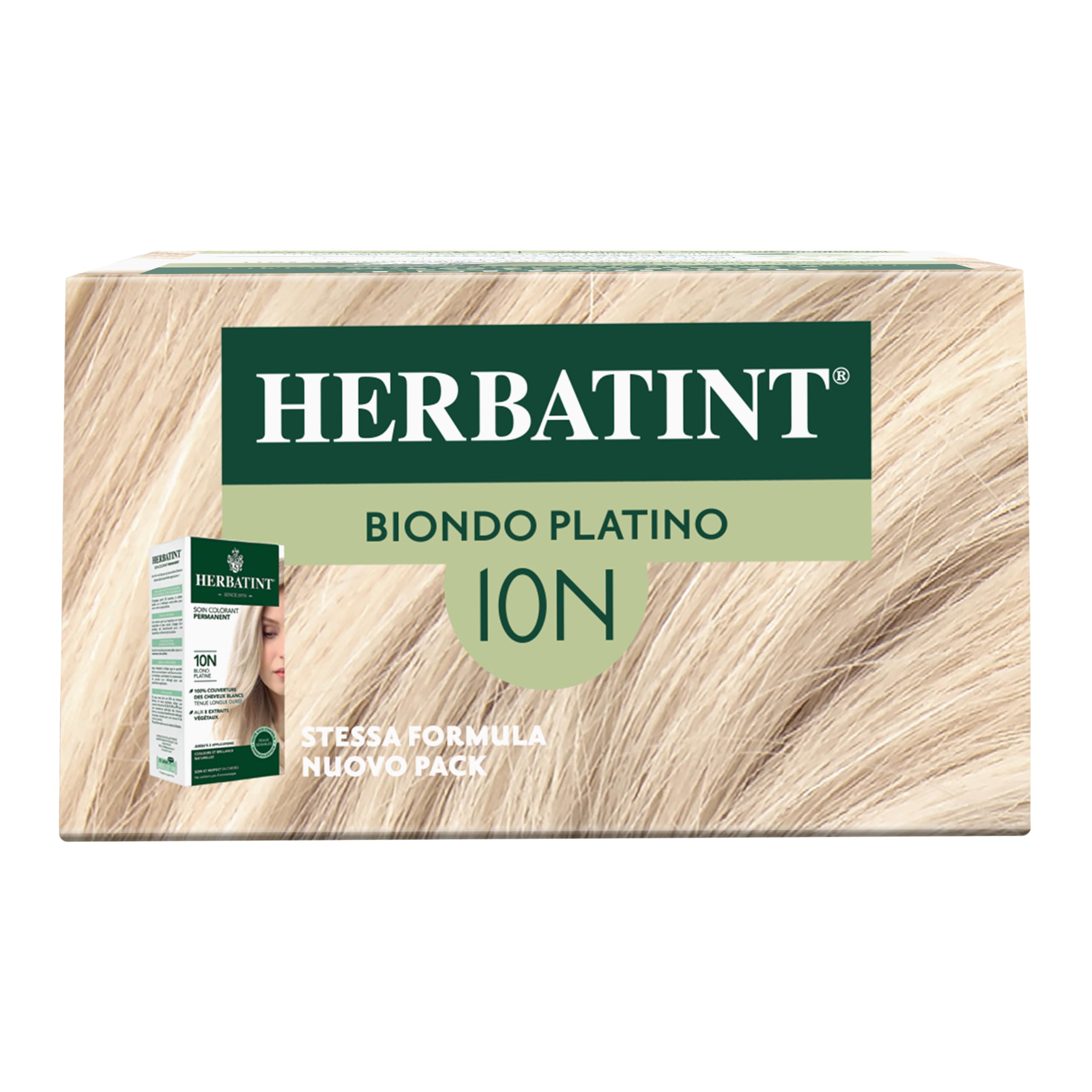 Herbatint Trwały żel do farbowania włosów 10N Platyna Blond - 170 ml | bez amoniaku, 100% białe włosy | dla wrażliwej skóry, z 8 naturalnymi ekstraktami organicznymi