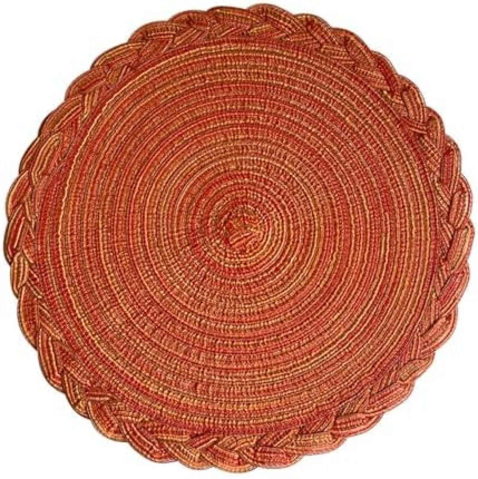 Sets de table ronds 30 cm en polyester tissé floral vert et orange