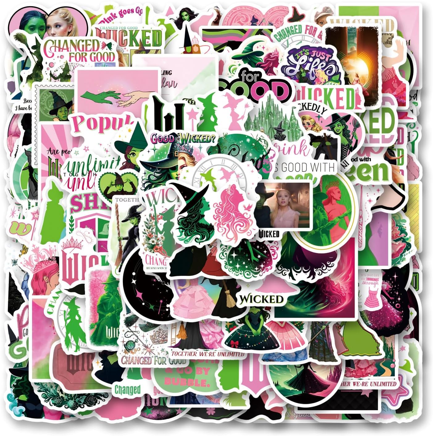 128Pcs Wicked Stickers Pack, Witch Aesthetic Vinyl Waterproof Sticker Decals for Water Bottle,Laptop,Phone,Skateboard,Scrapbooking,Bumper Choice for Teens Adults Fans for Party Supply