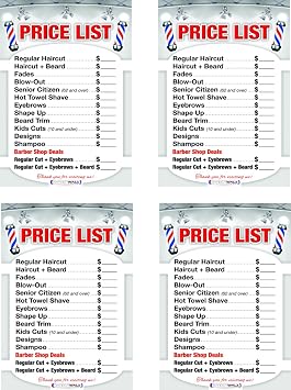 Barber Price List Small Prints Dimension 8 1/2 x 11 inches, Laminated, Barber Poster Small 4