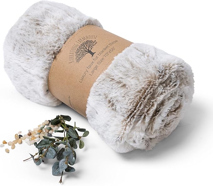 Kurrajong Farmhouse faux fur throw blanket | caramel and white soft throw blanket | faux fur blanket bed throw | Large faux fur blanket 55" x 70" | marbled caramel and white blanket