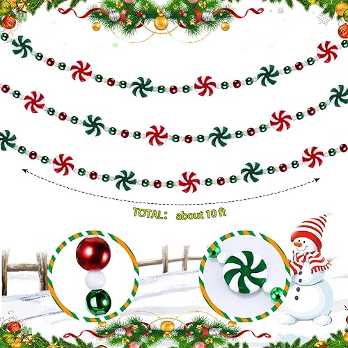 Miniatura 7 de Peppermint Christmas Tree Bead Garlands, Peppermint Hanging Christmas Tree Garland Pearl Xmas Tree Bead for Christmas Tree Fireplace Wreath