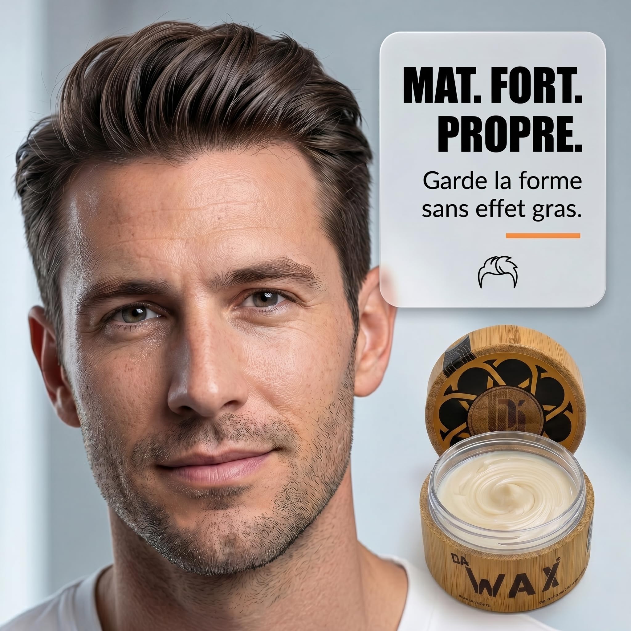 Da'Dude Da'Wax 100ml Cire Coiffante Homme Effet Mat Fixation Forte 8h Formule Naturelle Cire d'Abeille Carnauba Lanoline Sans Silicones Parabènes Pot Rechargeable Bambou