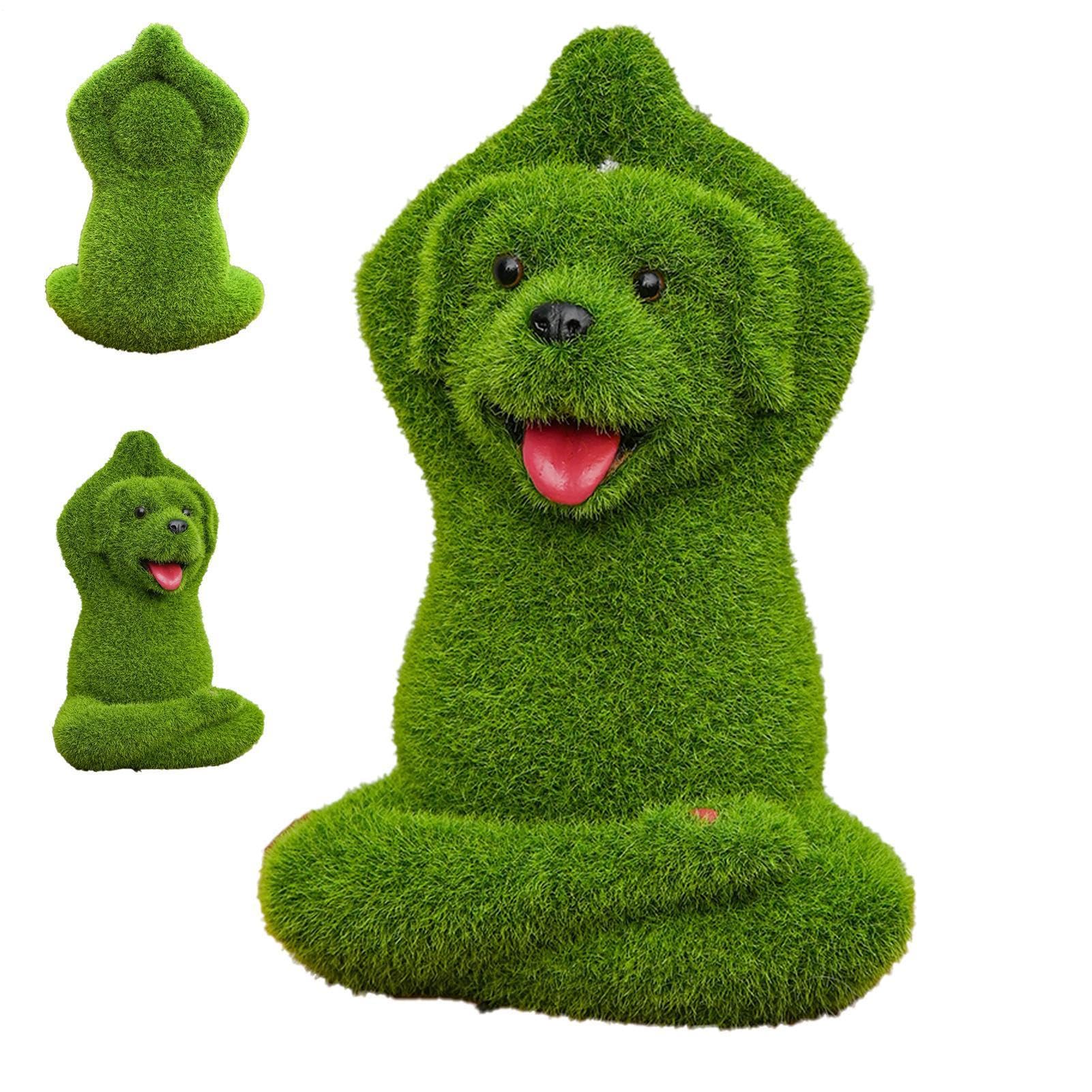 Statue de chien de jardin en résine floquée verte pour terrasse et balcon rétro