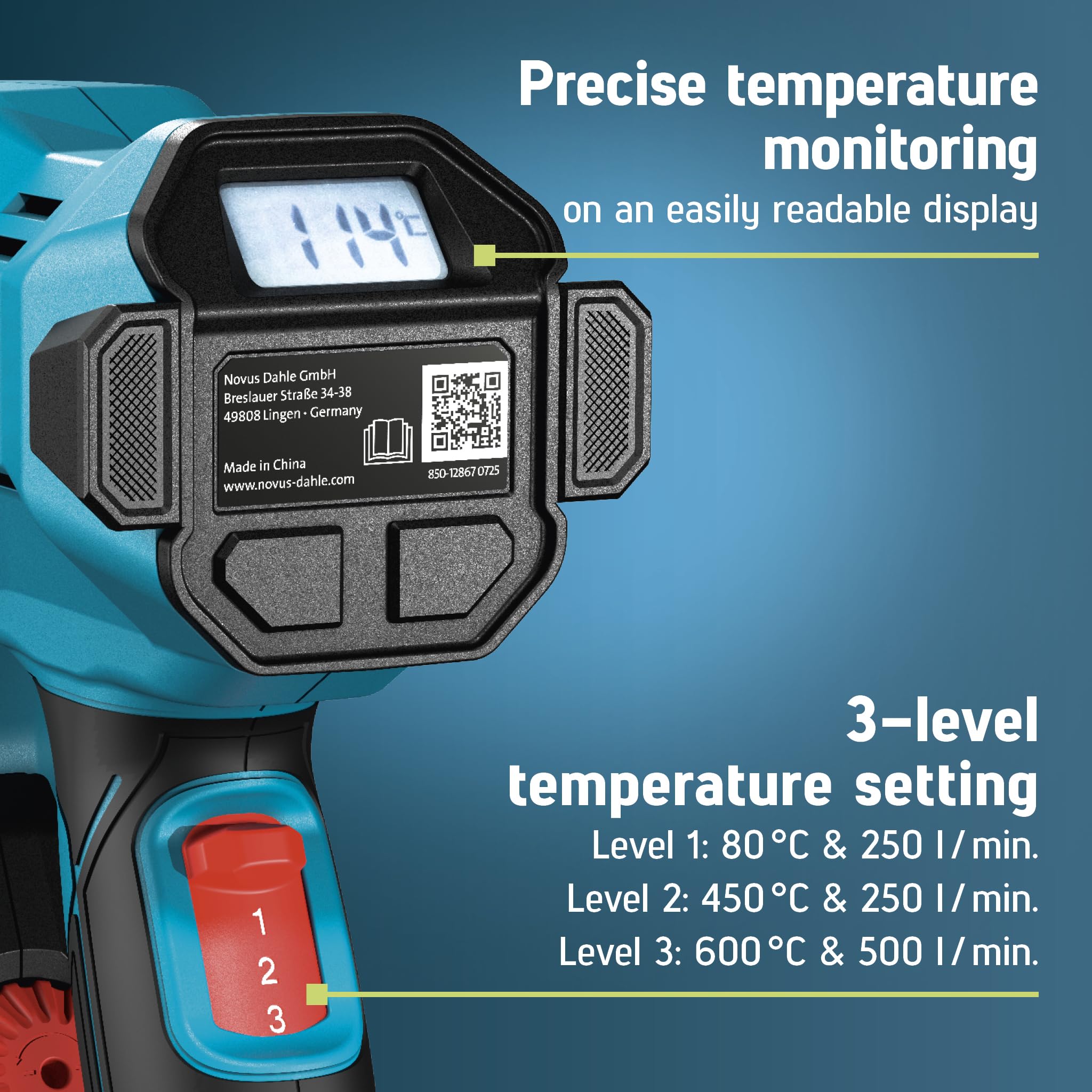 NOVUS TOOLS Pistolet à air chaud H-250, 80-600 °C, chauffage en céramique