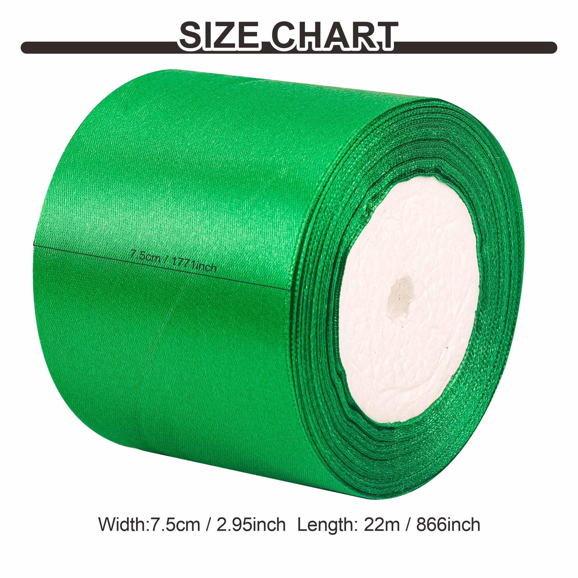 75mm Wide Green Solid Satin Ribbon for Gift Wrapping 22M,Silk Thick Polyester Ribbons 75mm for Christmas Day Decorative Ribbon Gift Wrapping Ribbons for Crafting Wedding Party Decoration - Image 3