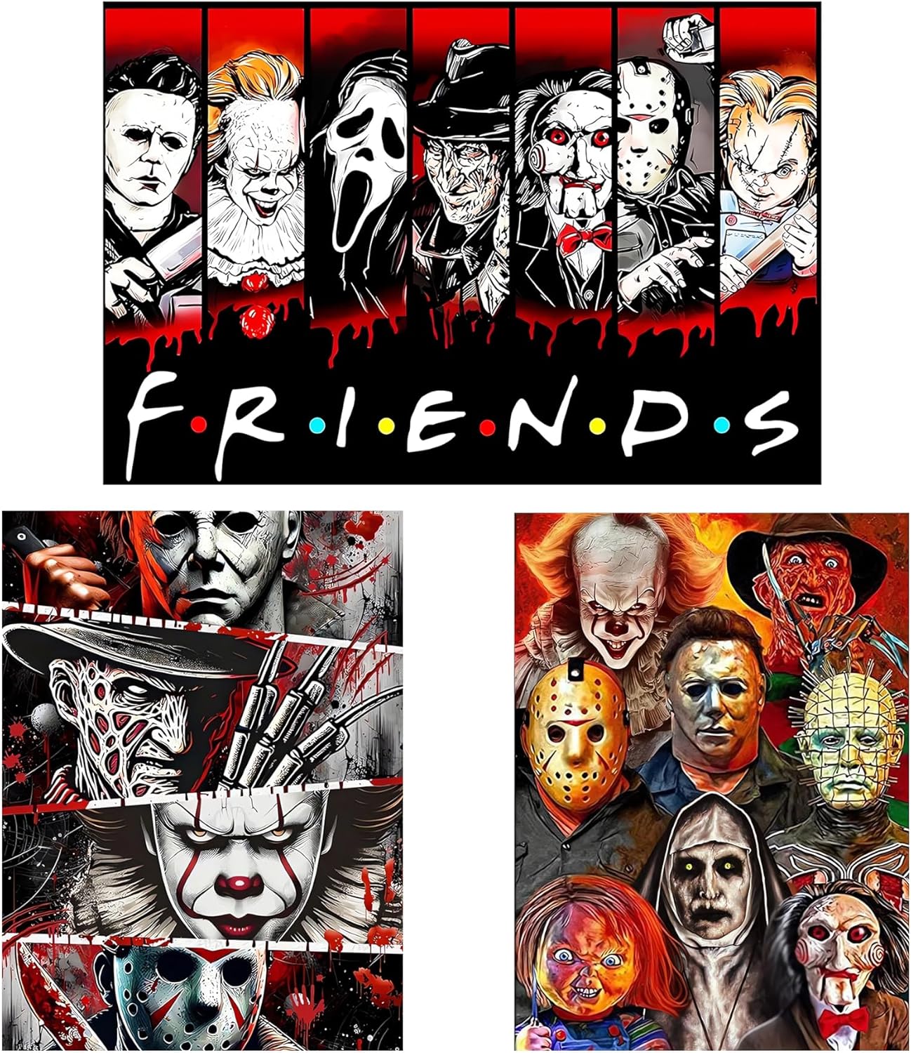 LILEIDECO 3 Pack Halloween Diamond Art Kits for Adults Beginners,Horror Diamond Painting Kits for Adults,5D Full Drill DIY Diamond Dot Gem Art Kit Wall Home Decor Arts Craft 12x16 inch