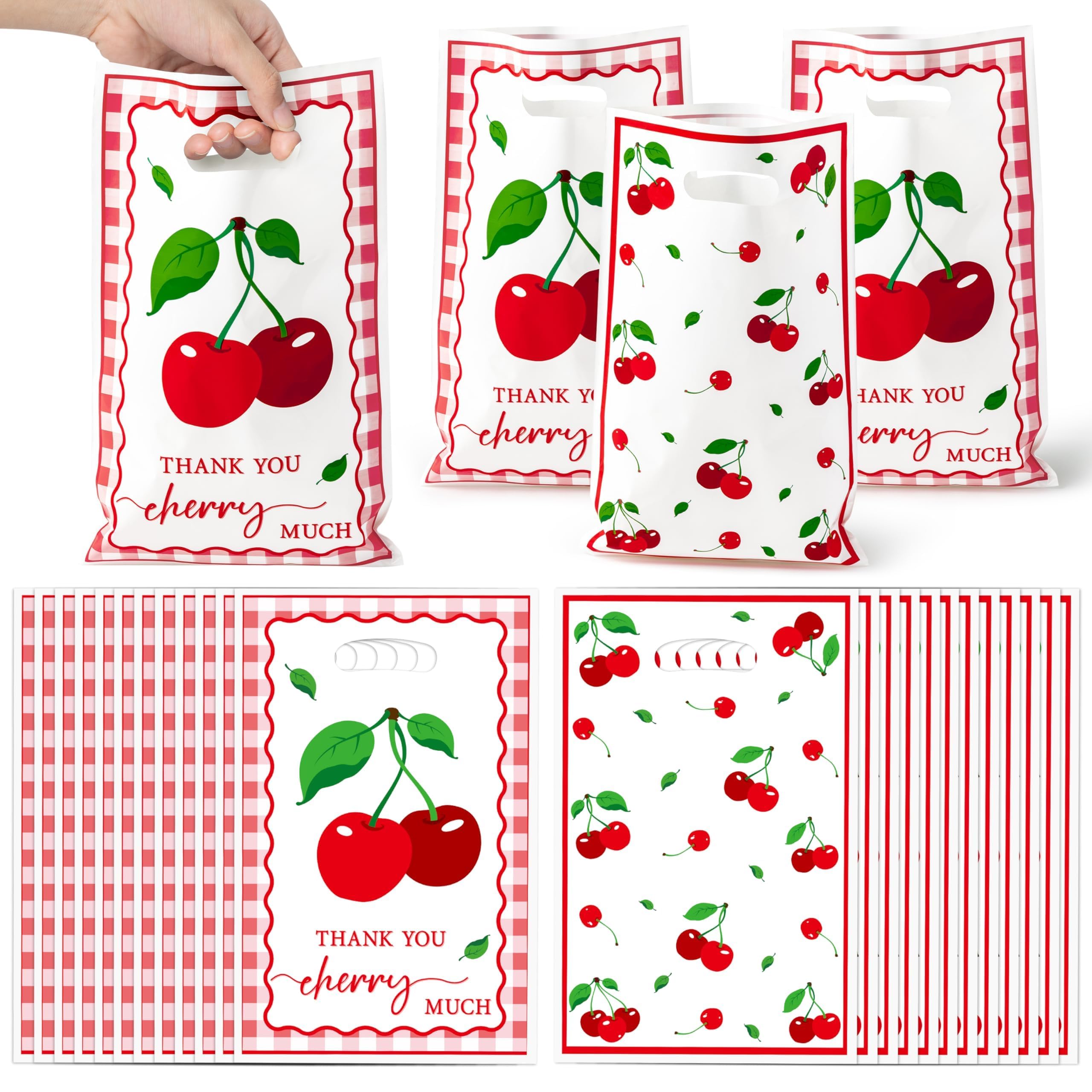 ArianQicult Cherry Party Favor Bags - 50Pcs Red Sweet Cherries Goody Candy Treat Gifts Bags, Fruit Berry Themed Party Decorations for Kids Girls Boys