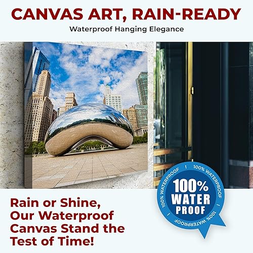 Miniatura 4 de MAVIS PRINT Arte de pared en lienzo de Chicago City de 14 x 14 pulgadas, decoración de pared de ciudad  Impresión HD y marco de madera  Decoración