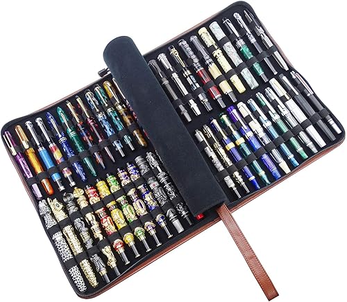 Miniatura 2 de Lanxivi Estuche de cuero para pluma estilográfica con 46 ranuras para bolígrafos de varios tamaños, bolsa de soporte para bolígrafo Rollerball