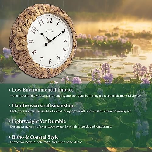 Miniatura 3 de Presentime & Co. Farmhouse Series, reloj tejido rústico, 12.6 pulgadas, jacinto de agua tejido naturalhierba marina. Escultura de pared, arte de