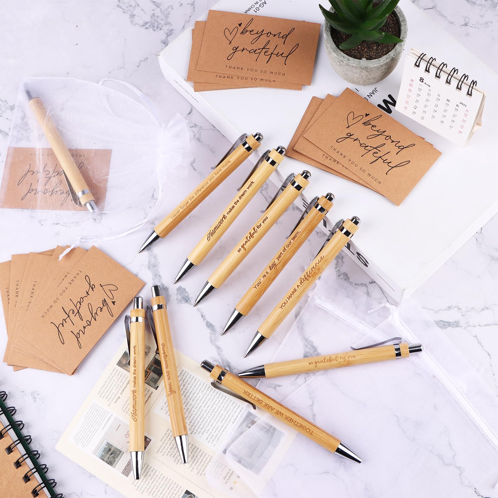 160Pcs Inspirational Ballpoint Pen Employee Appreciation Gifts Thank You Gift Bamboo Pens Motivational Quotes Pen with Organza Bags Thank You Cards Encouraging Pen for Teacher Colleague Nurse Students - Image 4