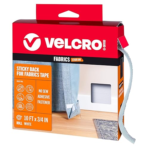 VELCRO Brand Parte trasera adhesiva para telas, rollo a granel de 10 pies, cinta adhesiva sin coser, tiras cortadas a la longitud, se adhiere Blanco