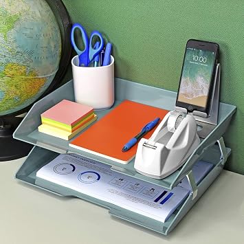 Acrimet Facility 2 Tier Letter Tray, Side Load, Letter Size/A4, Desktop File Organizer, Plastic (Solid Green Color)