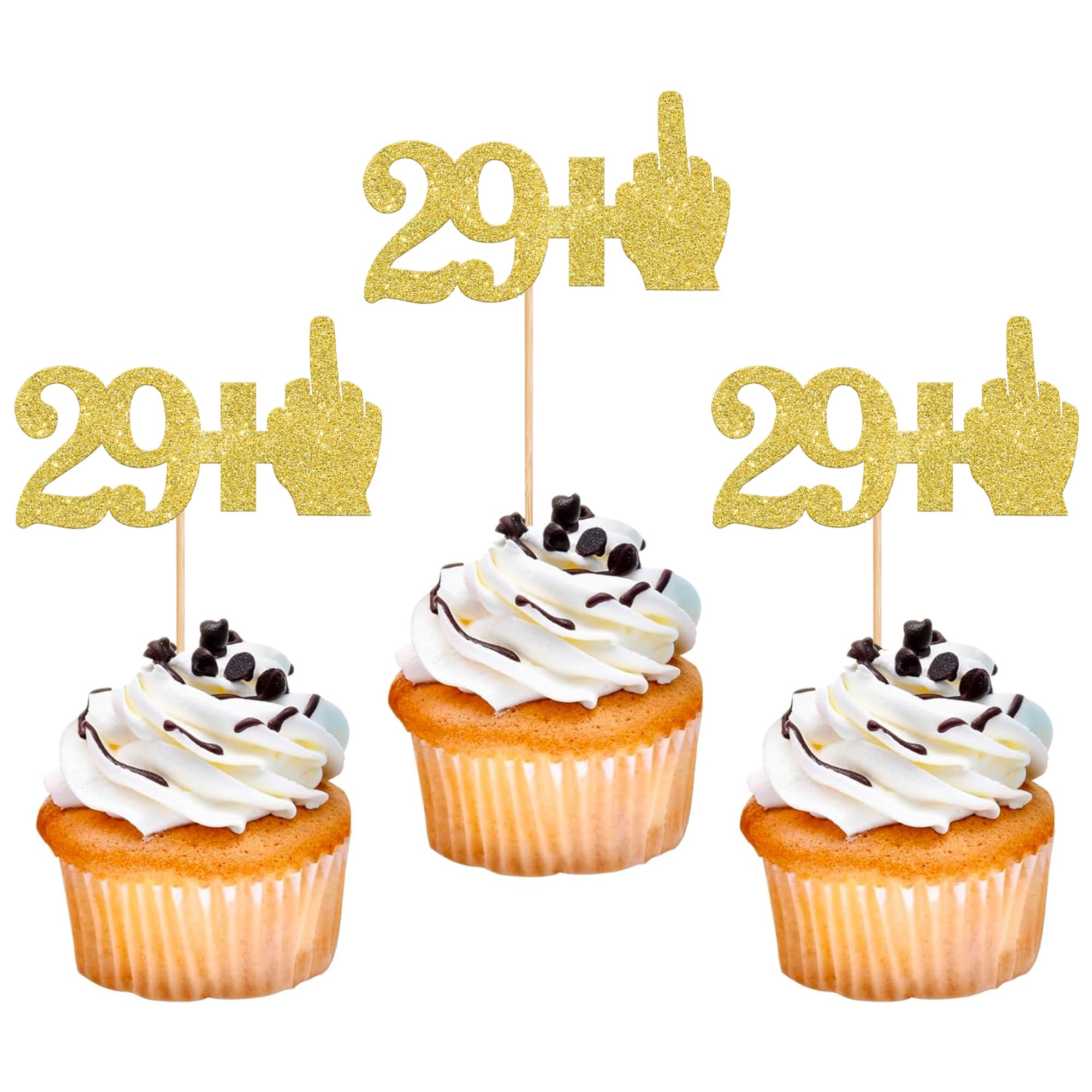 Rsstarxi 24 Pack Gold Glitter Cupcake Toppers & Picks - 30th Birthday Party Decorations for Cake